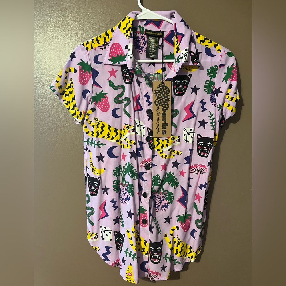 Nooworks Joyce Hastings Print Button Up Top NWT Size S